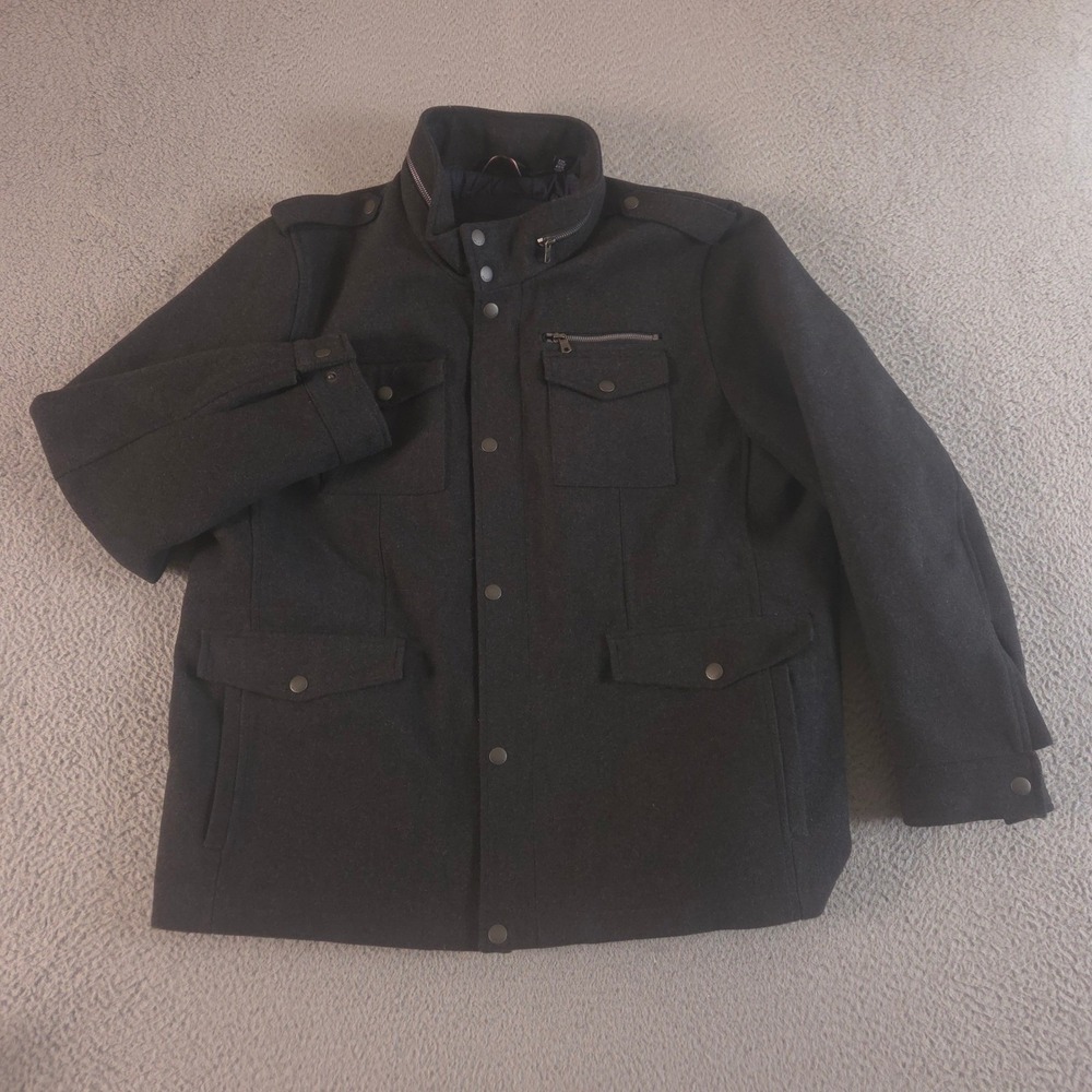 Tommy Hilfiger Jacket Mens XXL Black Technical Wool Blend Four Pocket Military